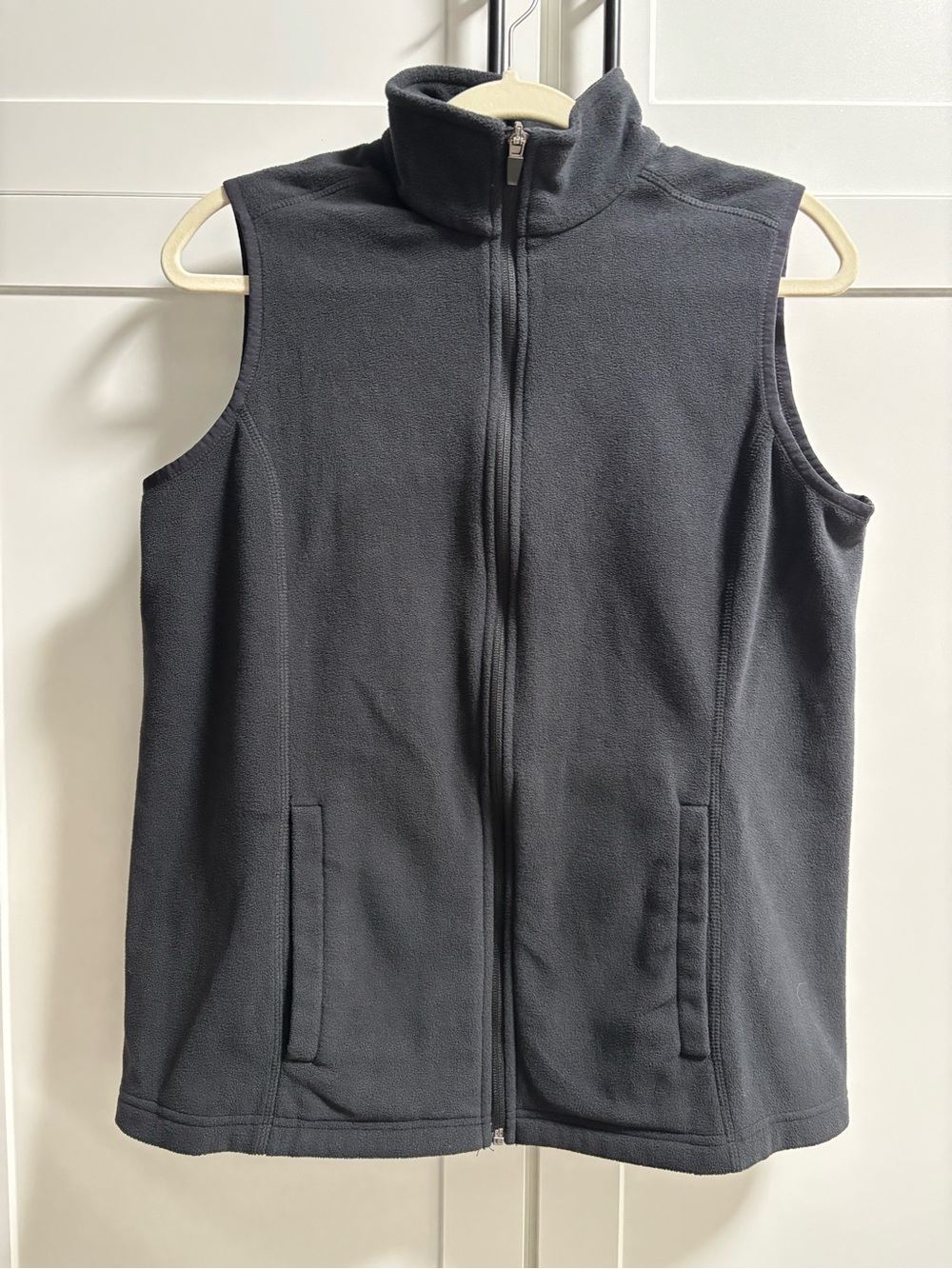 Lands' End Black/Charcoal Full Zip Fleece Vest Women's Size Medium